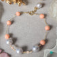 8mm Round Silvery Grey Edison Pearls with Pink Corals Bracelet-BT267