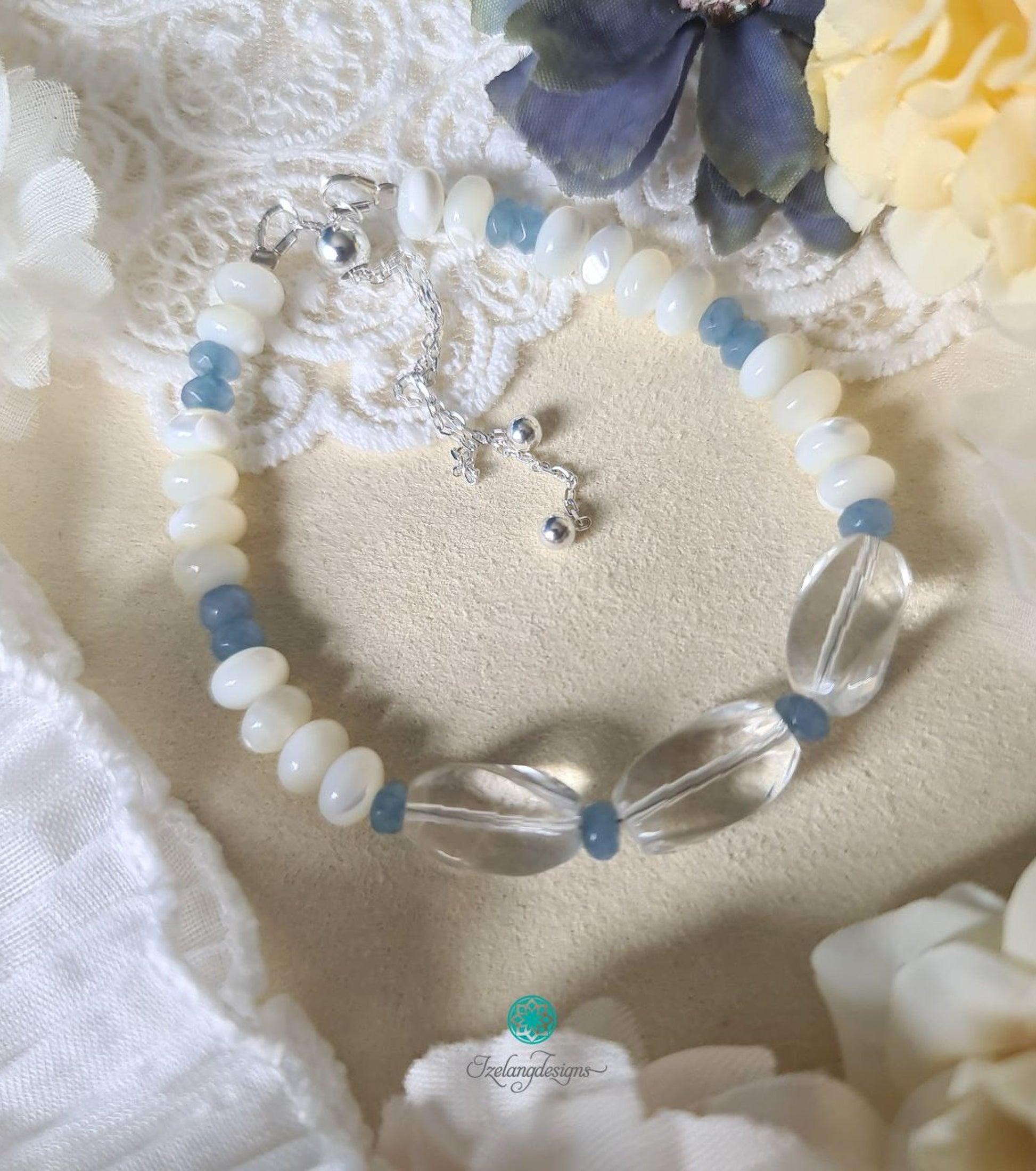 Blue Agate with Crystal Quartz Bracelet-BT270