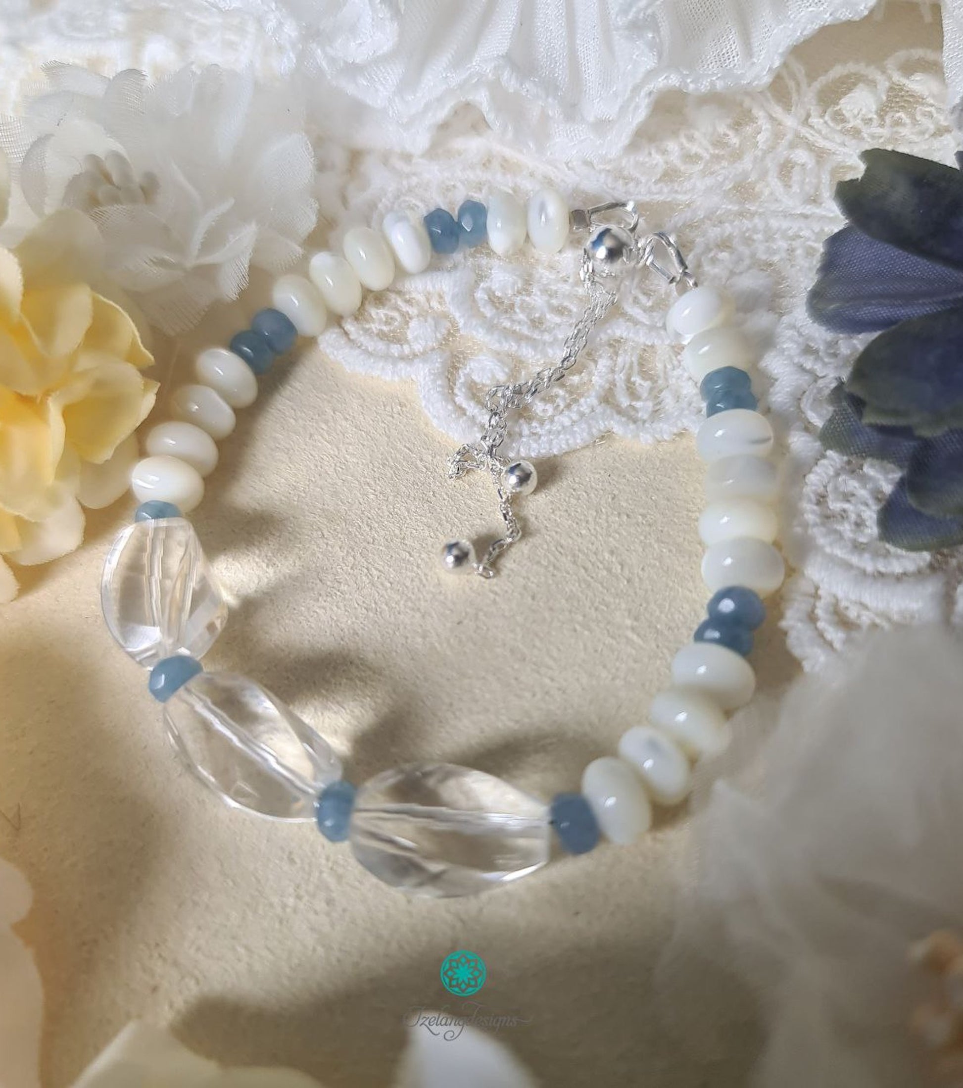 Blue Agate with Crystal Quartz Bracelet-BT270