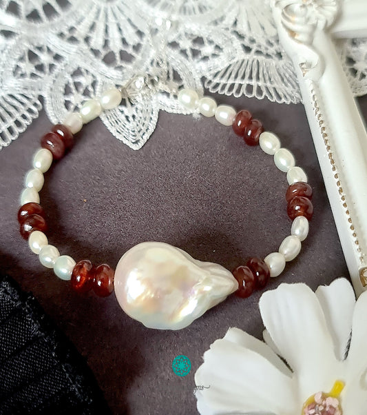 Baroque Pearl with Brown Garnet Bracelet-BT274