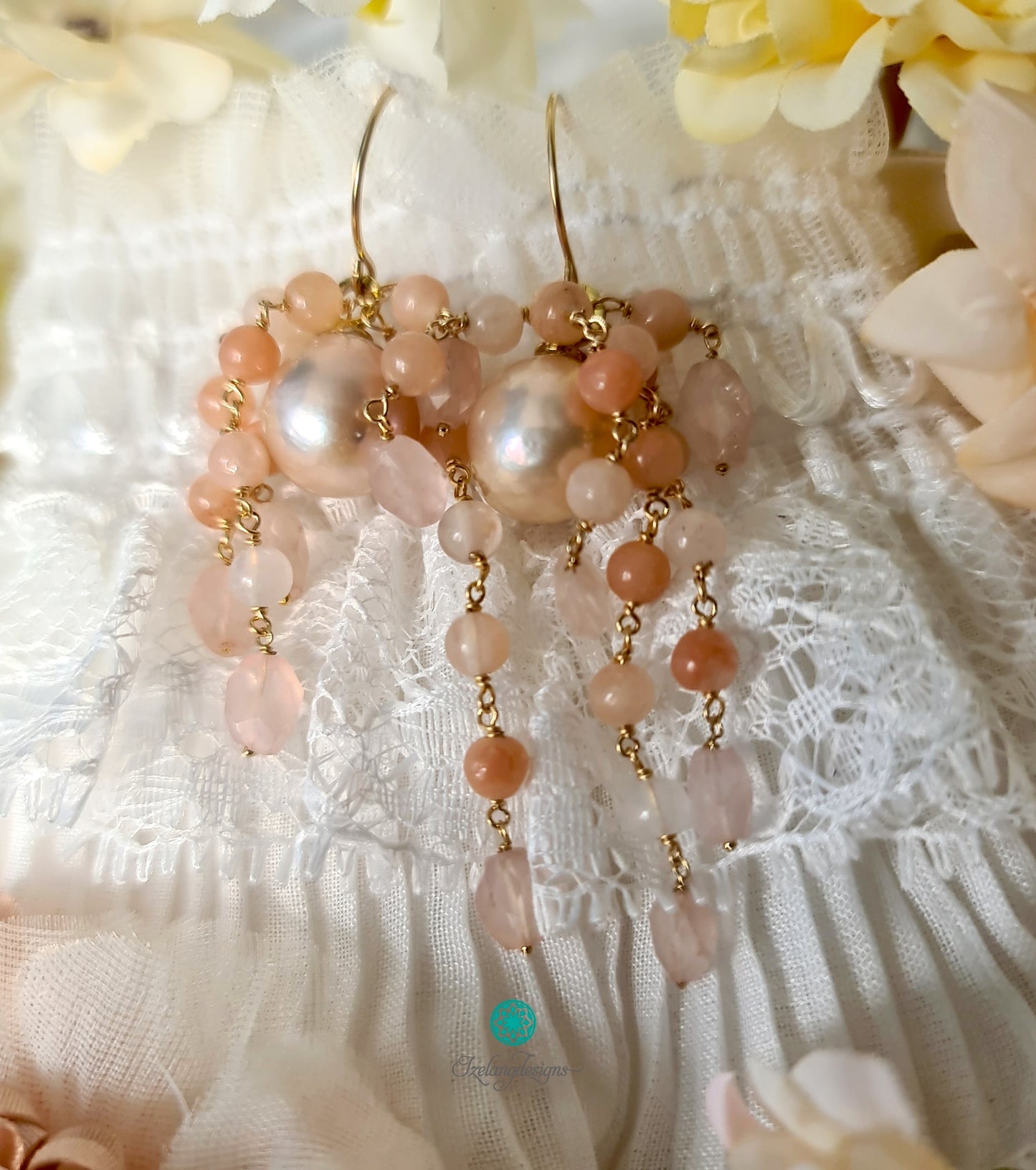 Light Pink Aventurine Drops with Edison Pearl Earring-EG450