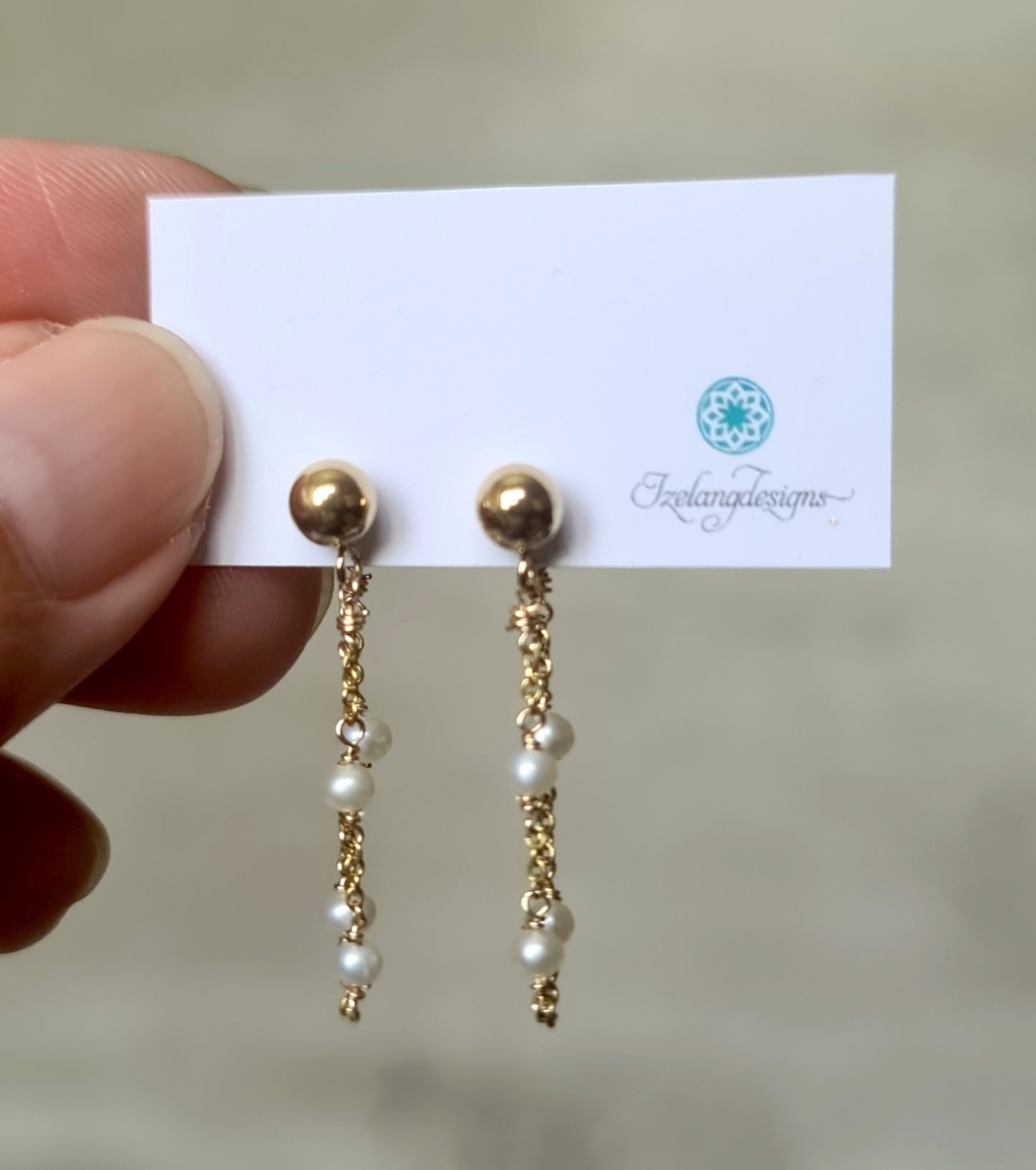 Pearl Chain Huggies Earring-EG455