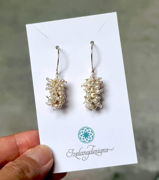 White Pearls Spiky Earring Dangle - EG457