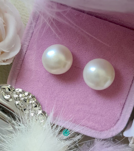 12mm White Button Freshwater Pearls with 14K Gold Filled-EGM003