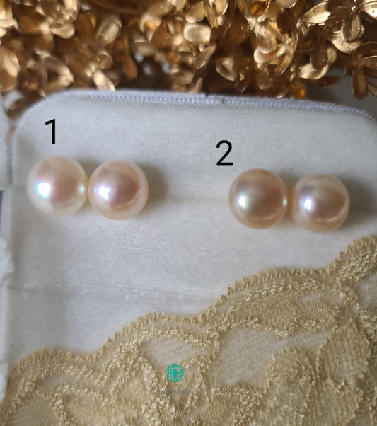 12mm Pink Button Freshwater Pearls with 925 Sterling Silver Stud Earrings-EGM005