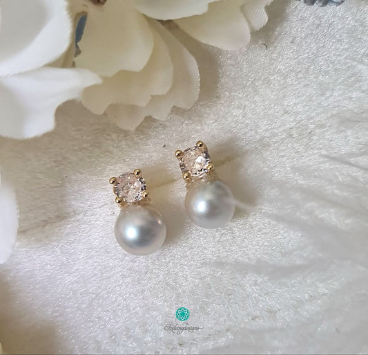 Zirconia Cubic Stud Pearl Earring with 14K Gold Filled-EGM099