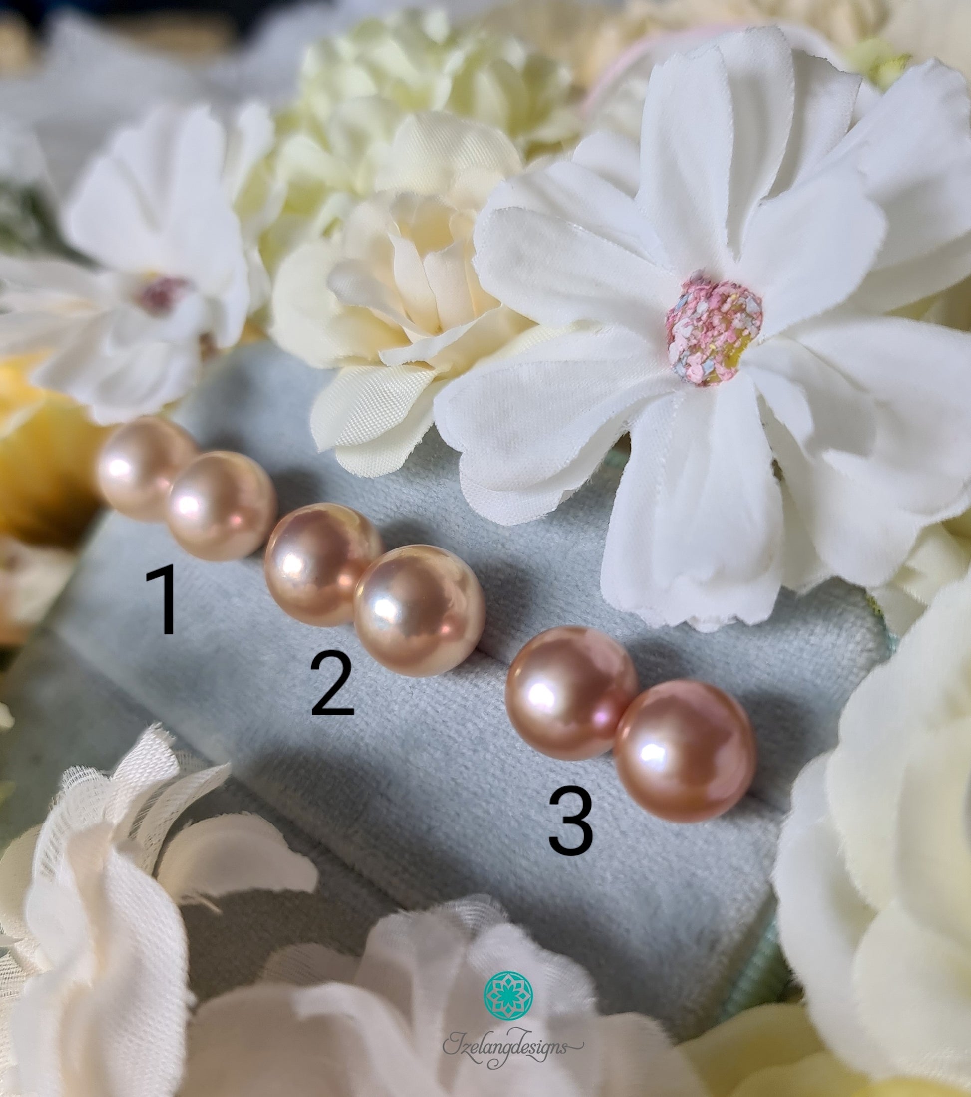 10-11mm Round Golden Pink Edison Pearls Stud Earring 14K Gold Filled-EGM114