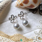 6.5-7mm Light Grey Round Akoya Pearls with Flower Motif Short Dangle Earring-EGM119