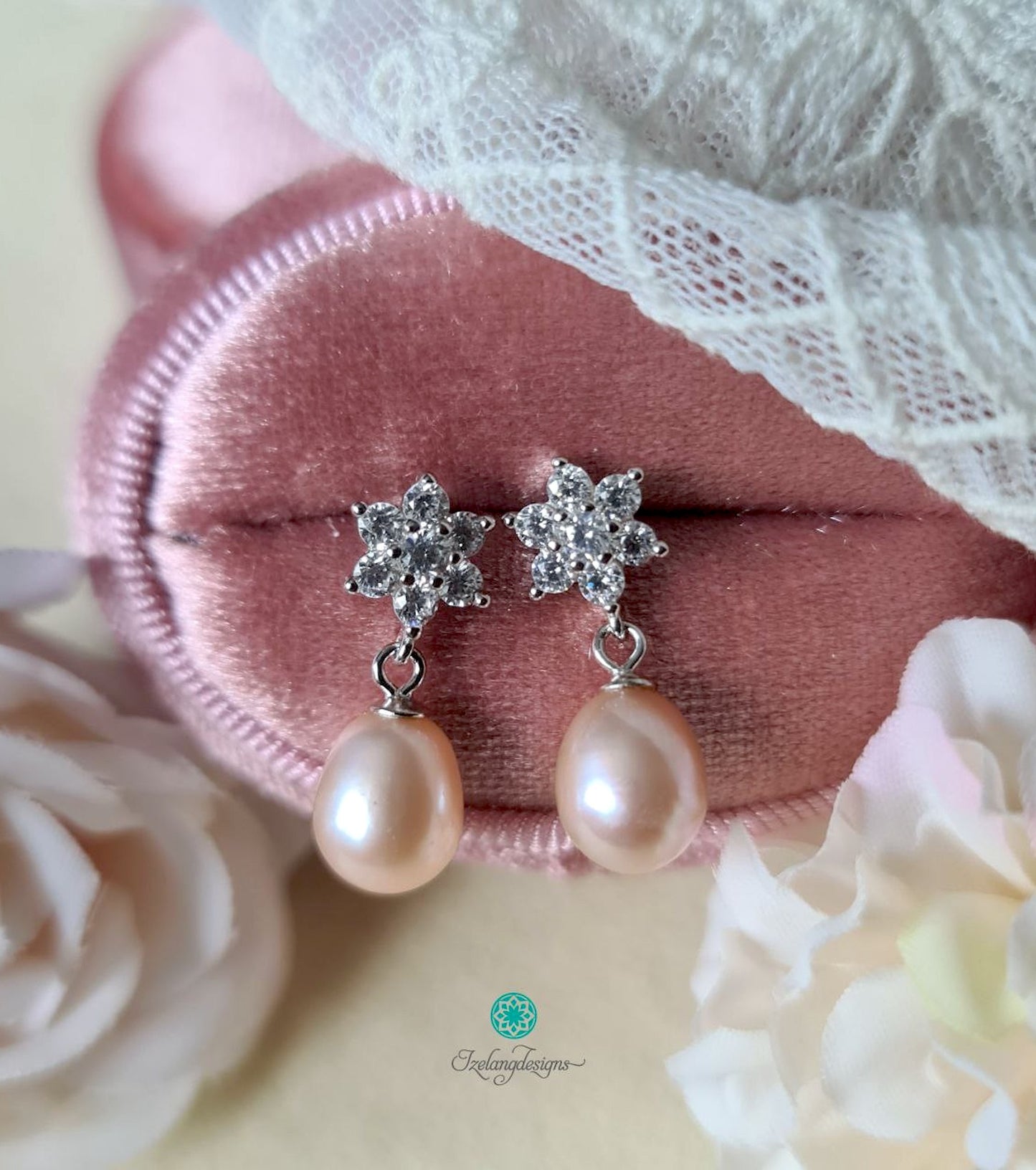Pink Freshwater Pearl Snowflake Stud Earring-EGM127