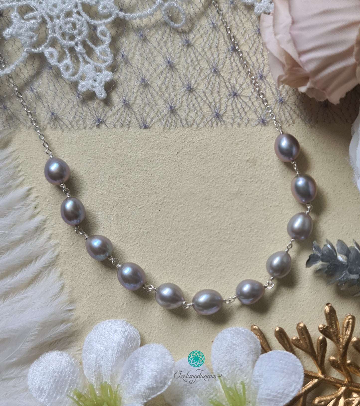 7-8mm Oval Grey Freshwater Pearls Necklace-NE361