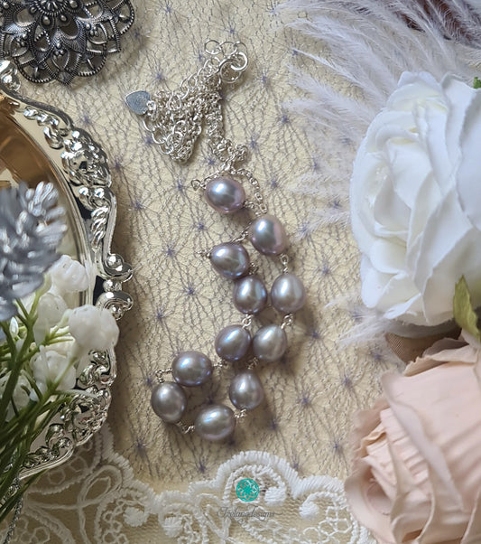 7-8mm Oval Grey Freshwater Pearls Necklace-NE361