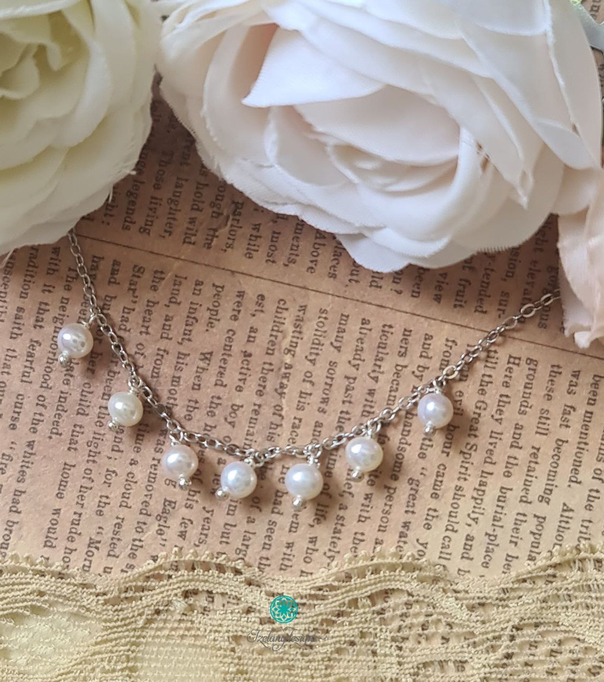 4-4.5mm White Freshwater Pearls Dangles Necklace-NE363
