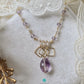 Pink Amethyst Oval Pendant with Trio Diamond Shaped Frame Necklace-NE366