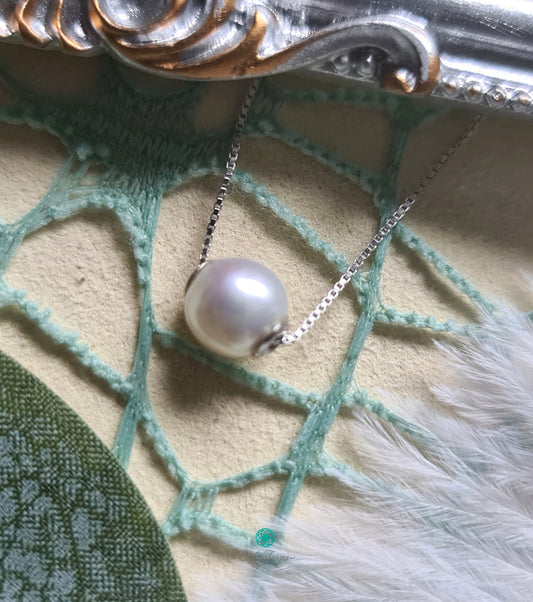 7-8mm White Akoya Pearl Round Through Drilled with 925 SS Chain-NEM008