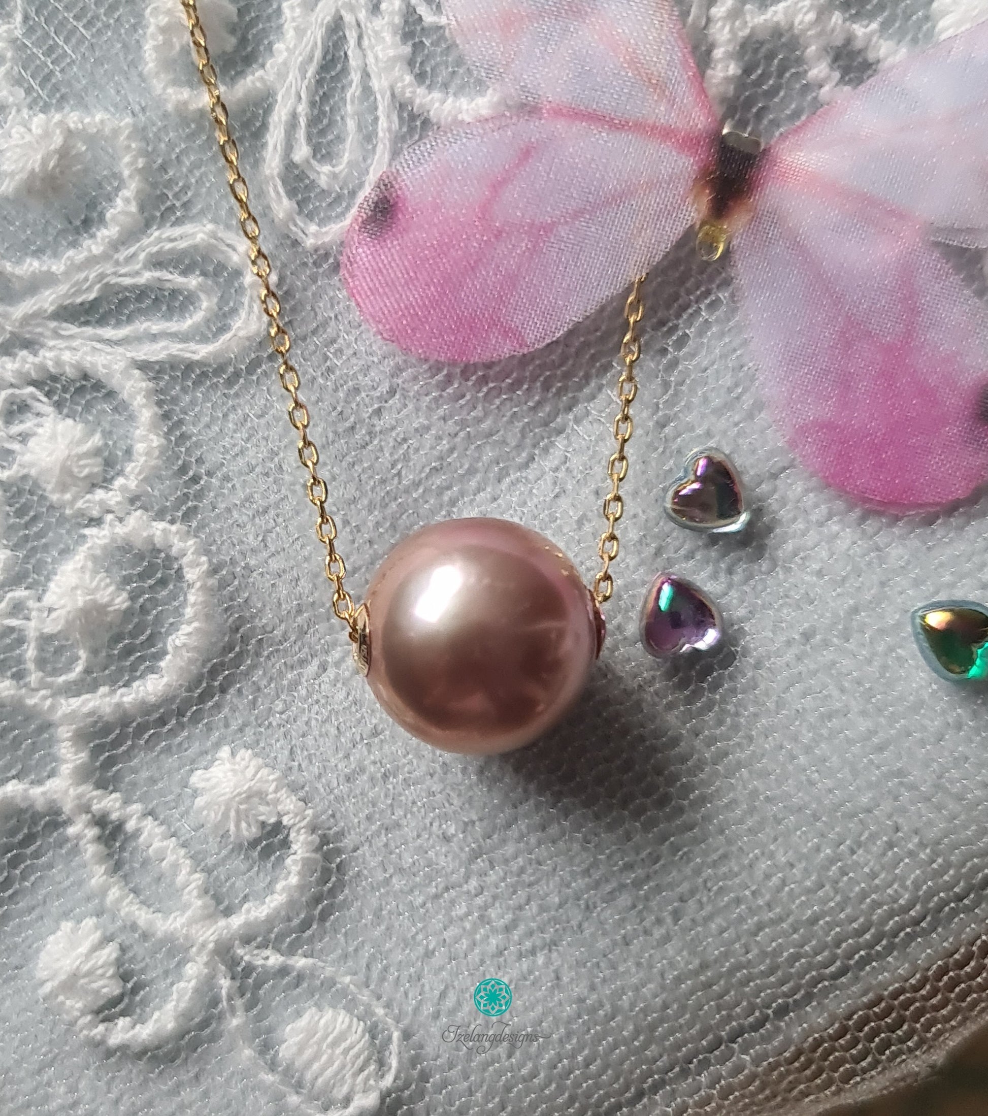 11mm Purple Metallic Edison Round Pearl Through Drilled with 925 SS Chain in gold plated-NEM010