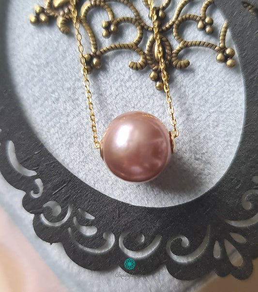 11mm Purple Metallic Edison Round Pearl Through Drilled with 925 SS Chain in gold plated-NEM010