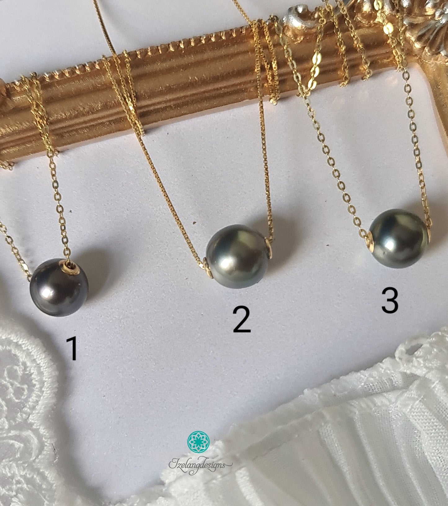 9-10mm Round Black Tahitian Pearl in 925 Sterling Silver Chain in gold plated-NEM013