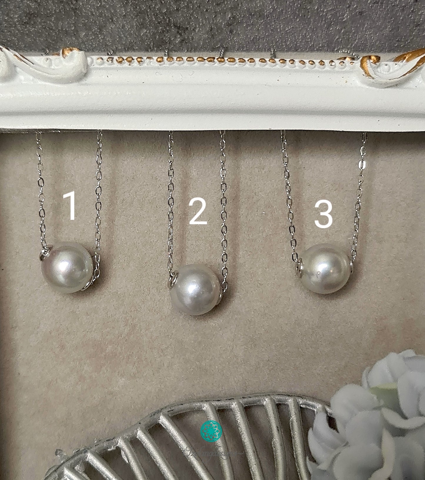 9-10mm Blue Silver Akoya Pearls in 925 Sterling Silver Chain-NEM014
