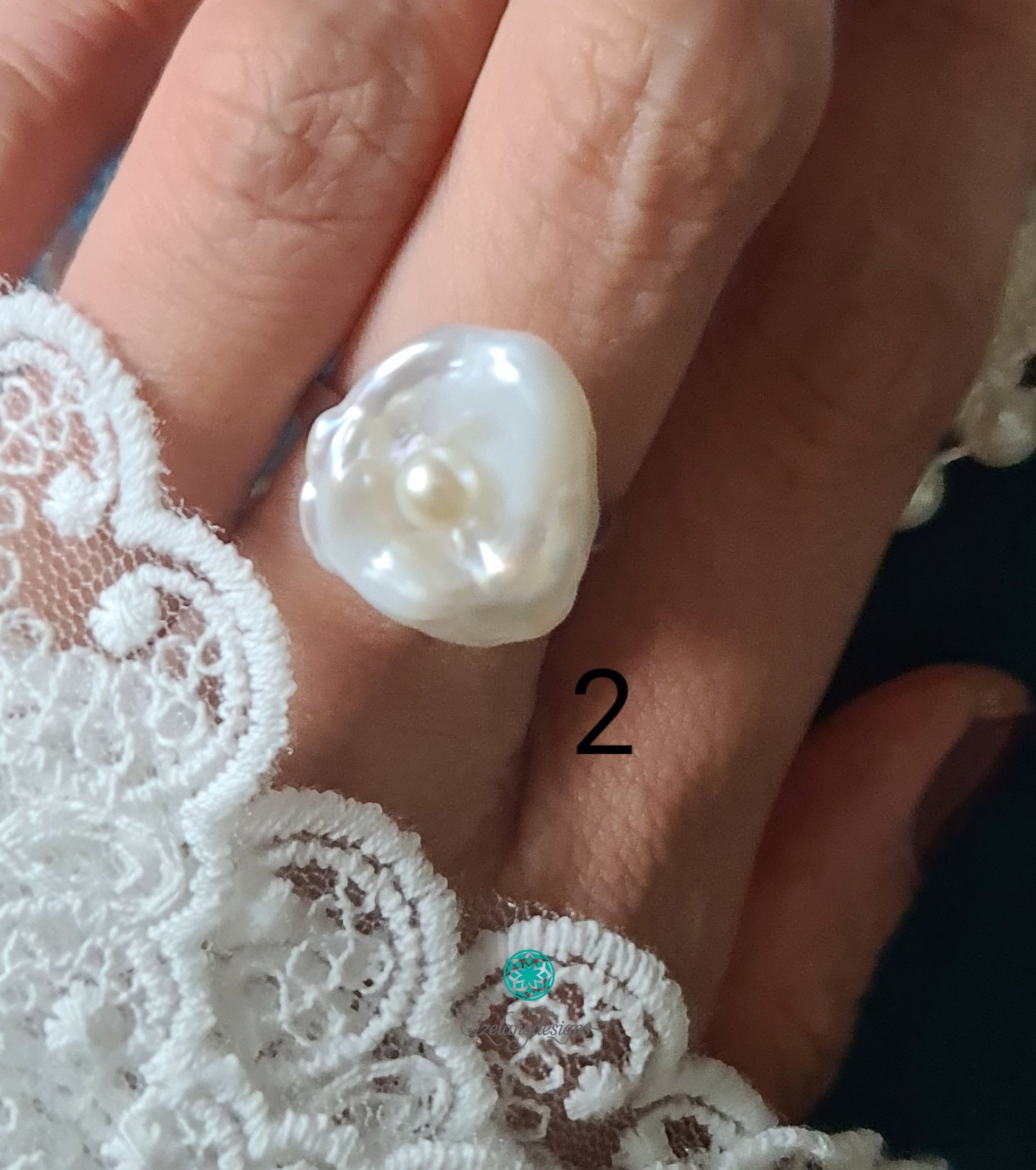13-15mm Keshi Pearls with 4-5mm Round White Freshwater Pearls in FS Ring-RGM012