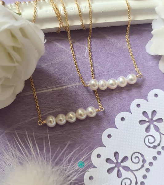 4-4.5mm White Round Freshwater Pearl Single Bar Bracelet and Pendant Necklace Set-MS004-NB