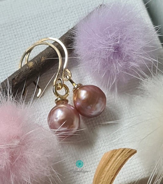9.5mm Round Baroque Edison Pearl Purple Dangle Earring-EG409