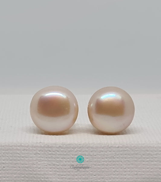 12mm Pink Button Freshwater Pearls with 14K Gold Filled-EGM001