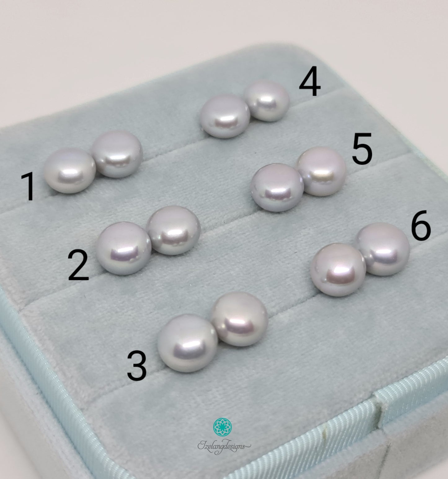 9-9.5mm Freshwater Pearl Button Stud Earrings Silvery Grey-EGM057