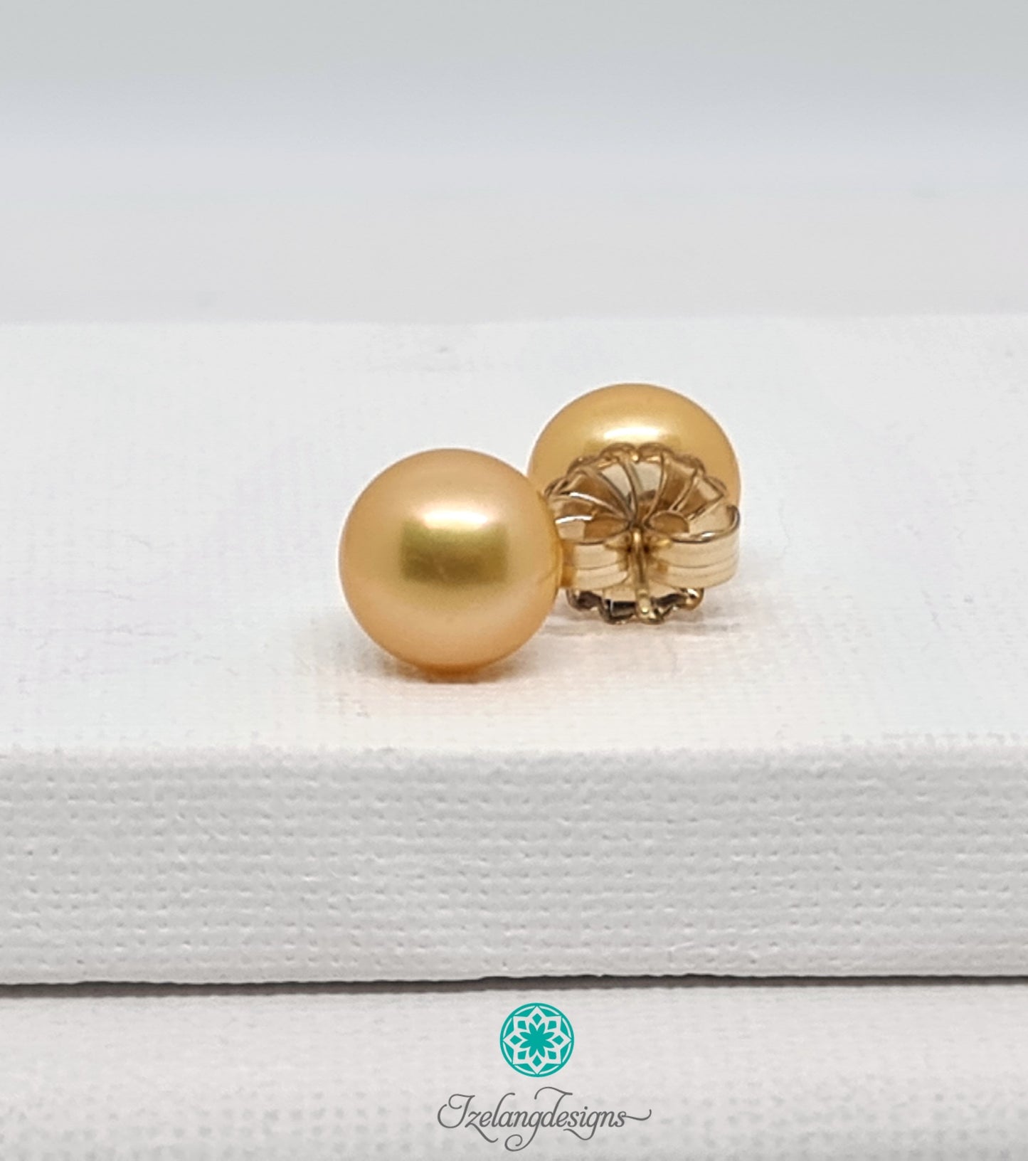 10-10.5mm Golden Yellow Freshwater Pearl Button Stud Earring-EGM058