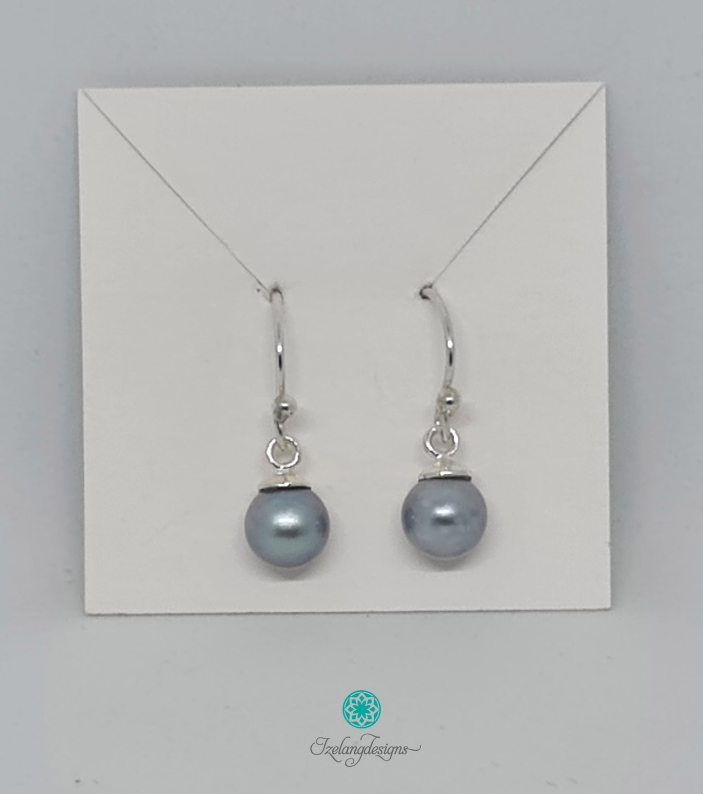 6.5-7mm Light Grey Round Akoya Pearls with Plain Top Bail and Ear Hook in 925 Sterling Silver-EGM088