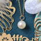 8mm White Freshwater Pearl Round Through Drilled Pendant Necklace with 14KGF Chain-NE316