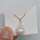 11-12mm White Baroque Freshwater Pearls Through Drilled Pendant Necklace with 14KGF Chain-NE321