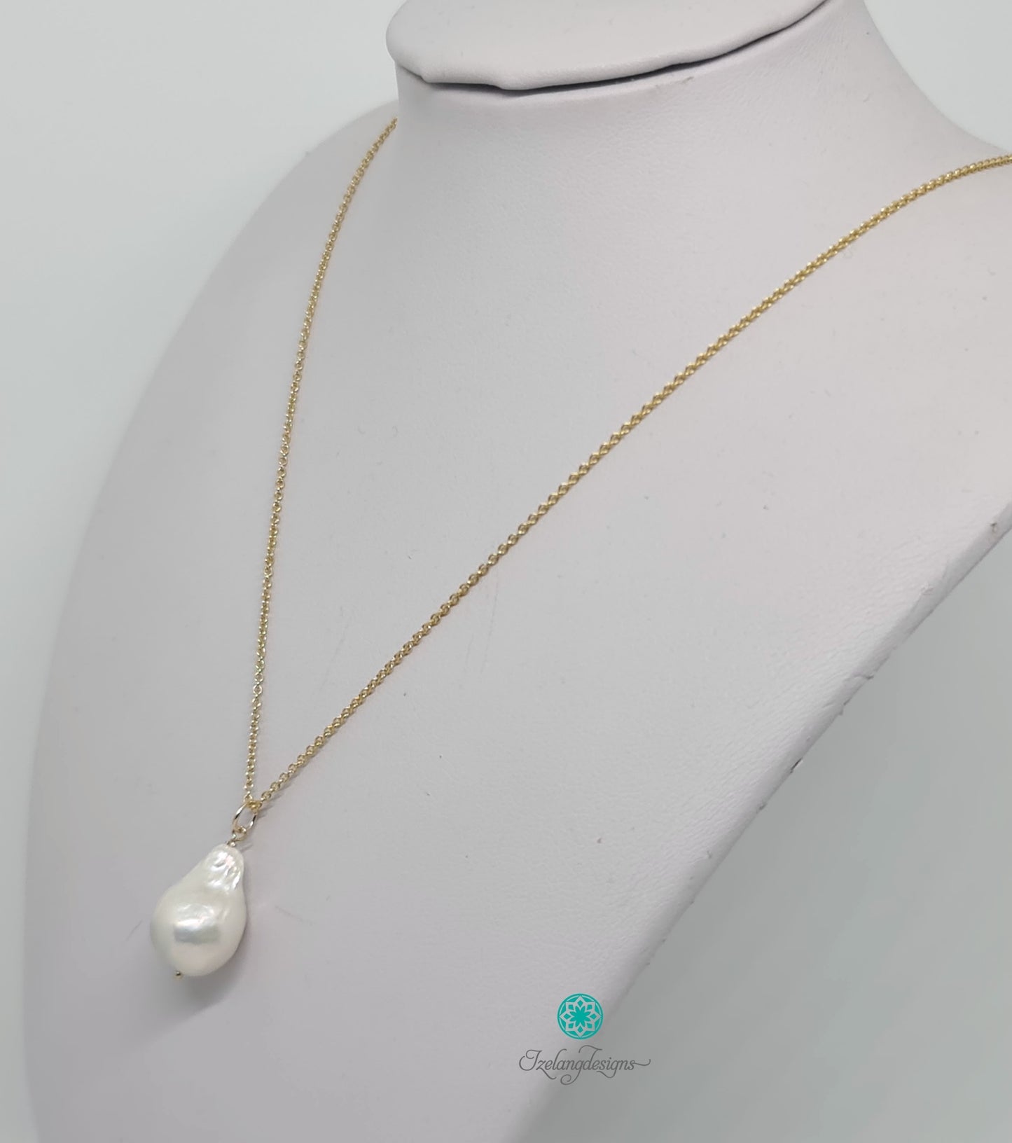 11-12mm White Baroque Freshwater Pearls Through Drilled Pendant Necklace with 14KGF Chain-NE321