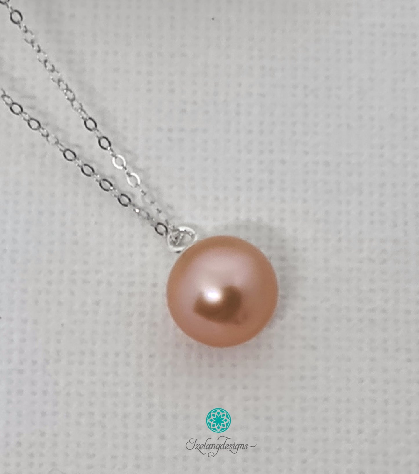 8-9mm Golden Pink Edison Round Top Drilled Pendant with 925 SS Chain-NE329