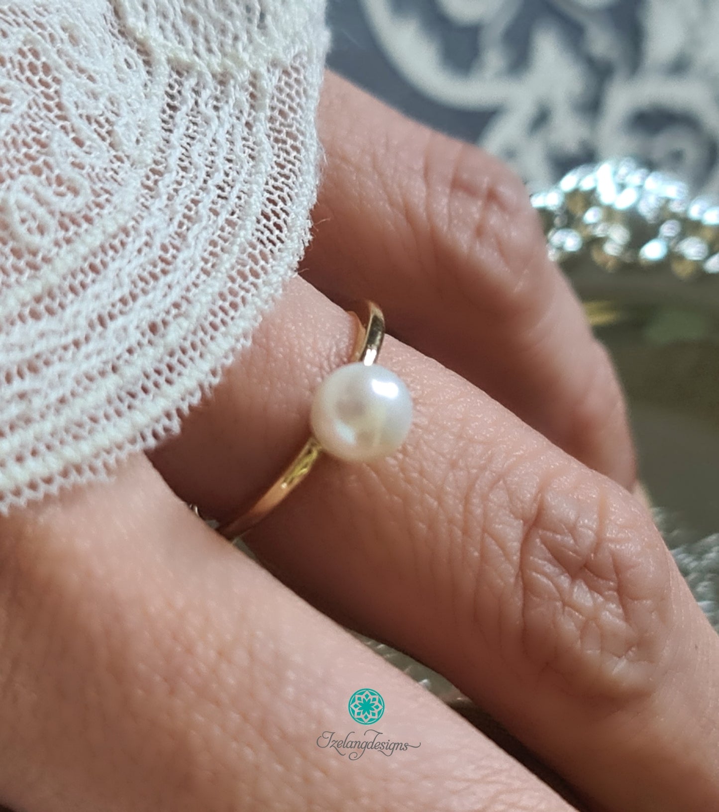 5-5.5mm White Akoya Round Pearls on 14K Gold Plated Single Free Size Ring Setting-RGM002